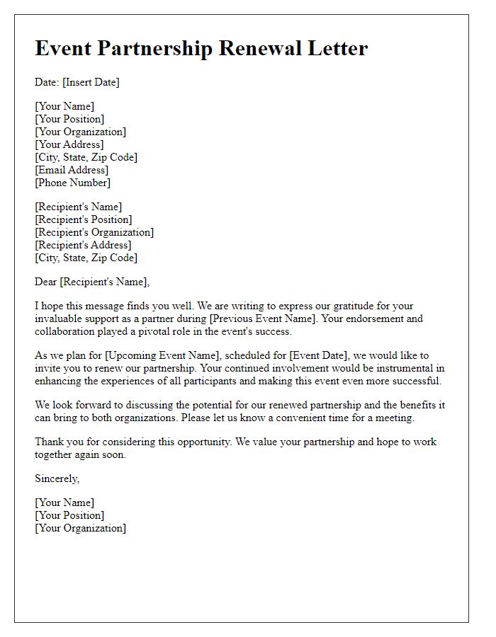 Letter template of renewal for event partnership endorsement