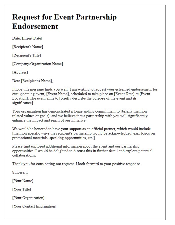 Letter template of request for event partnership endorsement