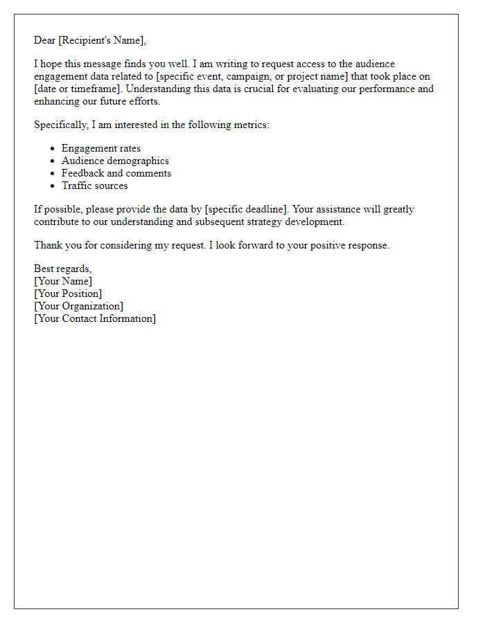 Letter template of audience engagement data request