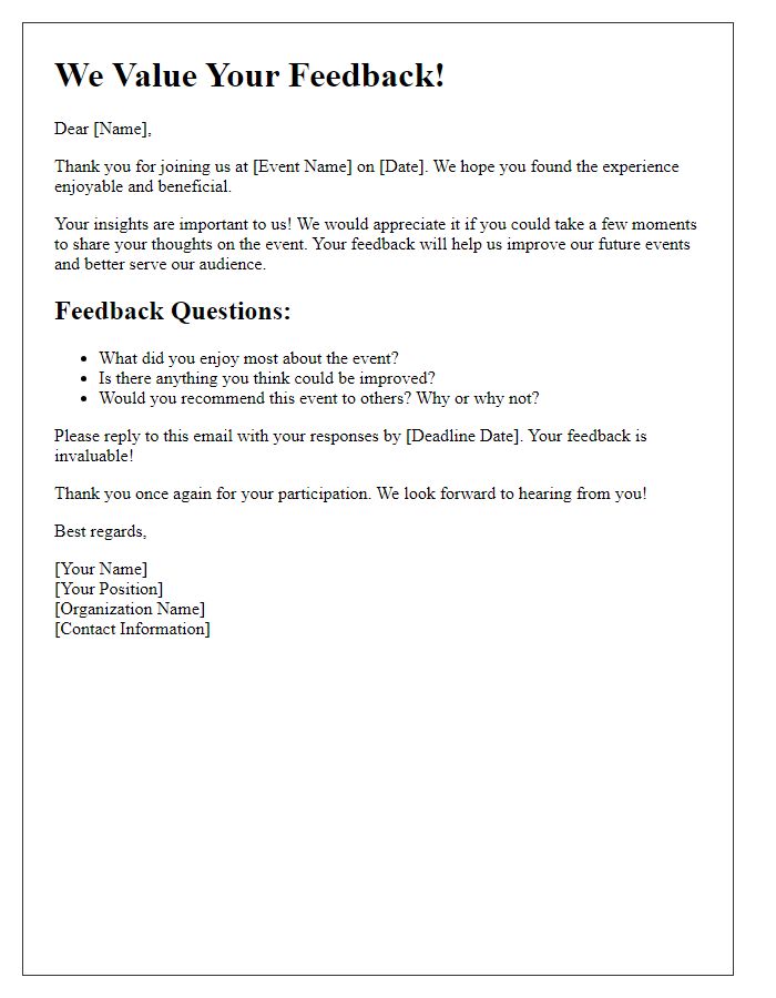 Letter template of event feedback and audience insight request