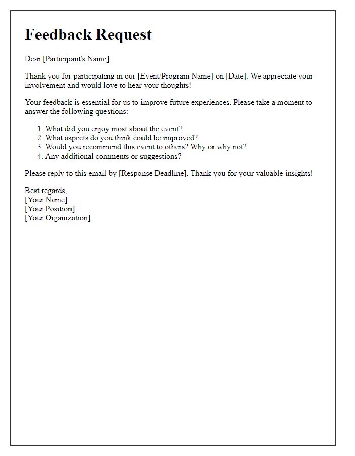 Letter template of participant feedback collection