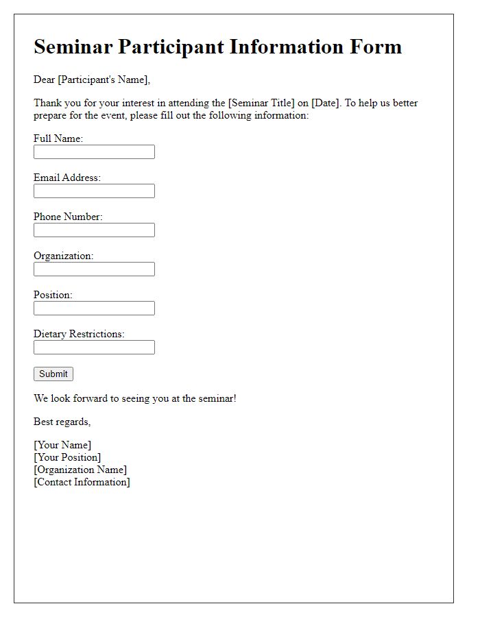 Letter template of seminar participant information gathering