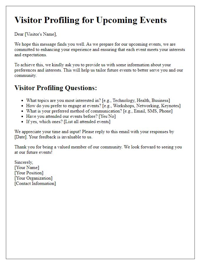 Letter template of visitor profiling for future events