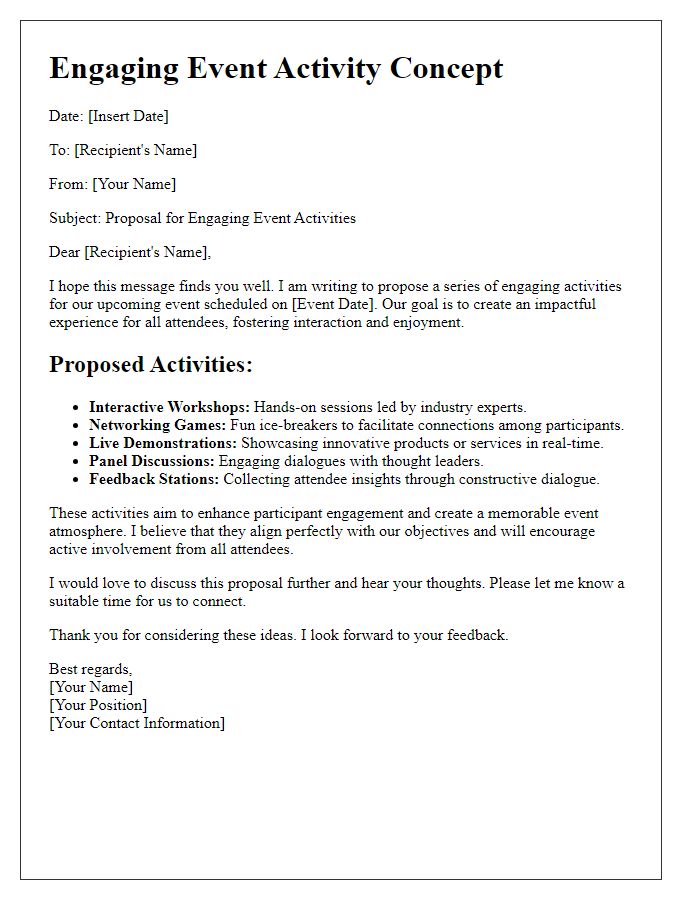 Letter template of concept for engaging event activities.