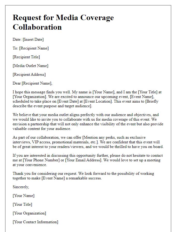 Letter template of collaboration request for event media coverage