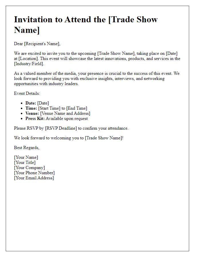 Letter template of media relations invitation for trade show