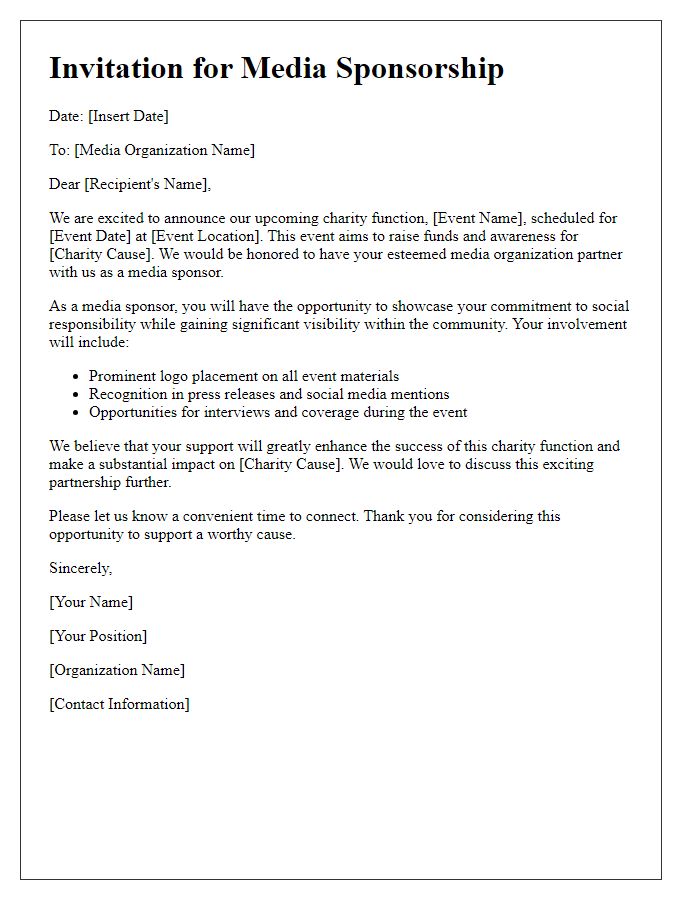 Letter template of media sponsorship invitation for charity function