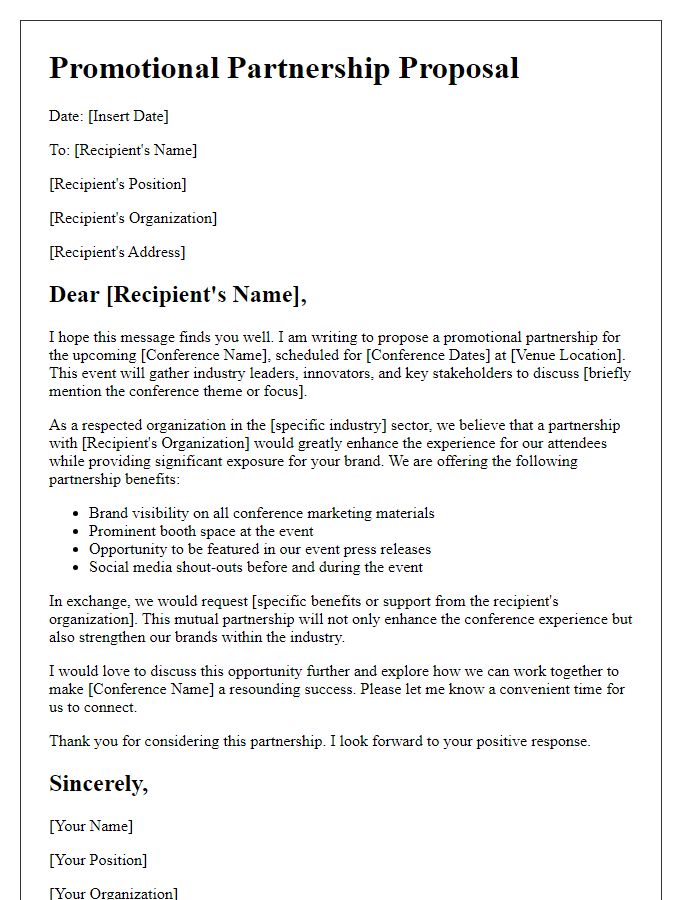 Letter template of promotional partnership draft for conference