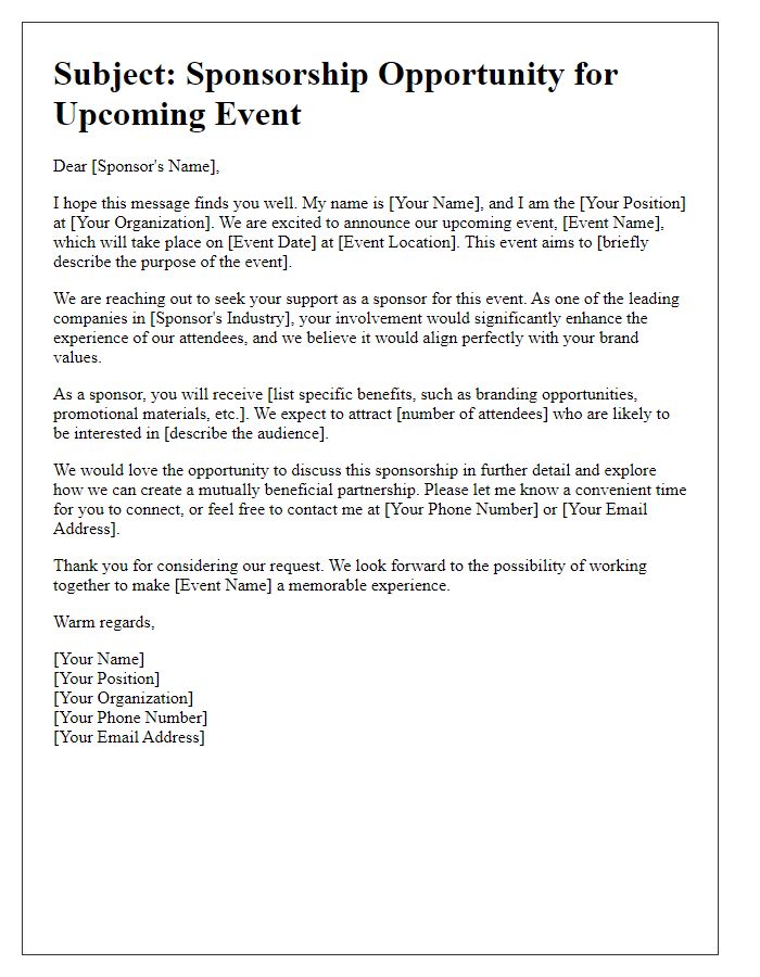 Letter template of sponsorship inquiry for event publicity