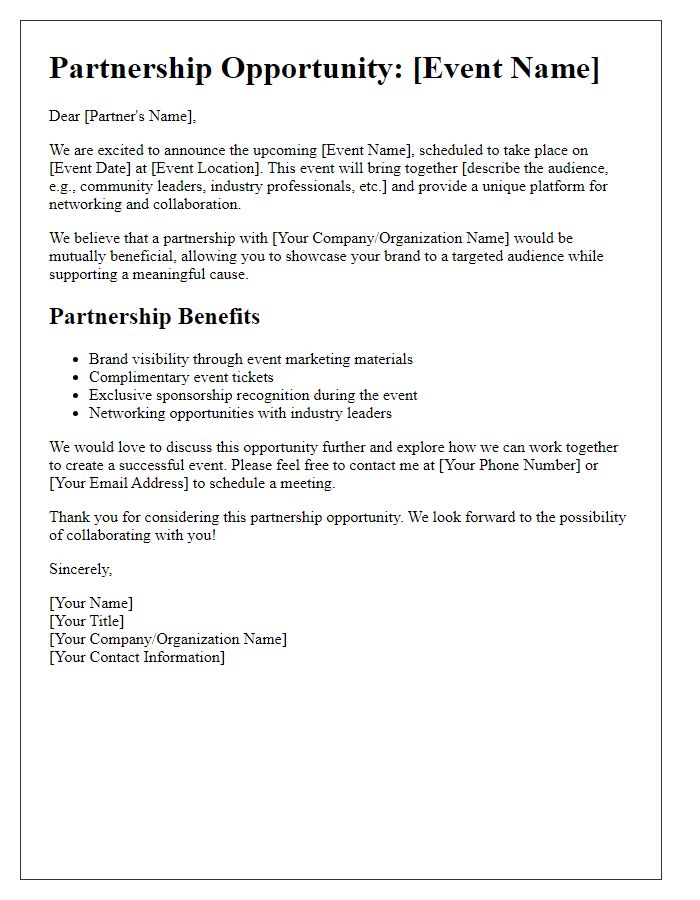 Letter template of event hospitality partnership opportunity