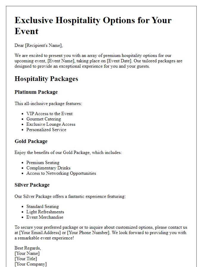 Letter template of premium event hospitality options