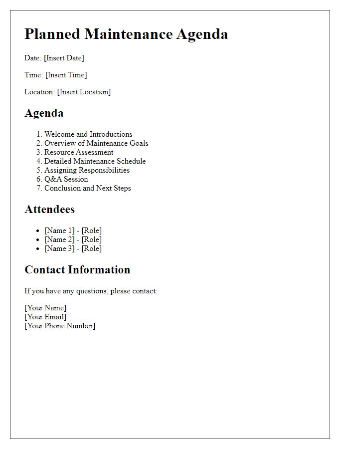 Letter template of planned maintenance agenda for event resources