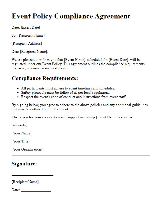 Letter template of event policy compliance agreement