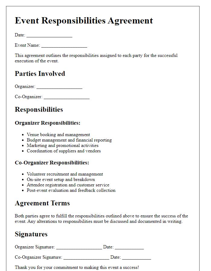 Letter template of event responsibilities agreement