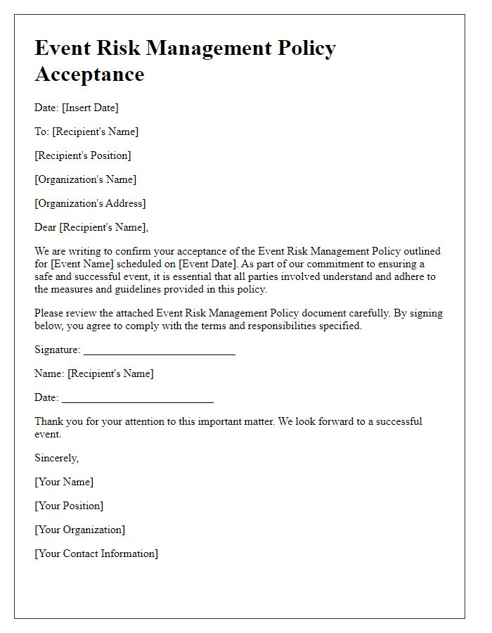 Letter template of event risk management policy acceptance