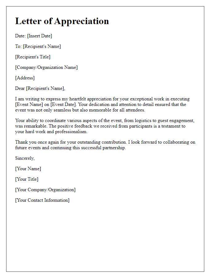 Letter template of appreciation for seamless event execution