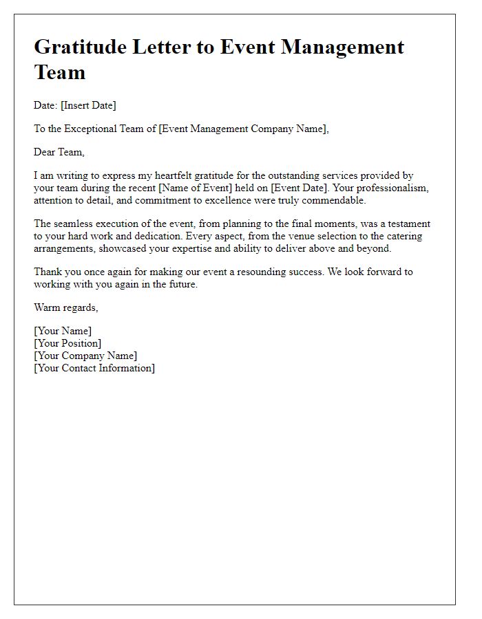 Letter template of gratitude for event management team excellence