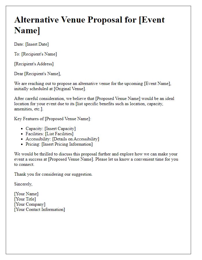 Letter template of alternative venue proposal for event coordination.