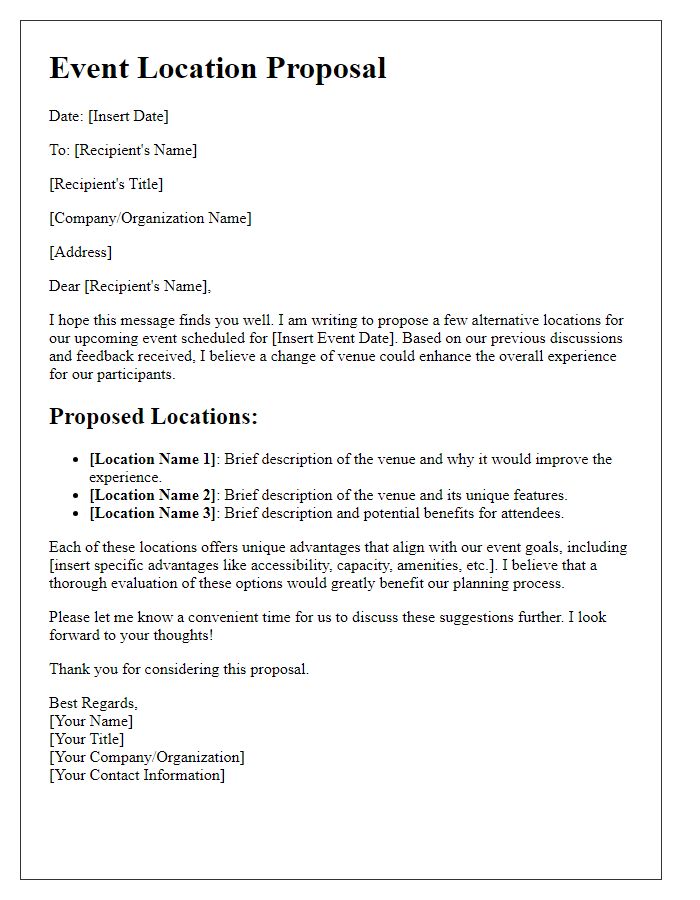 Letter template of different location idea for improved event experience.