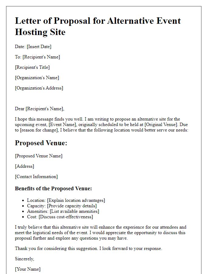 Letter template of proposed alternative site for event hosting.