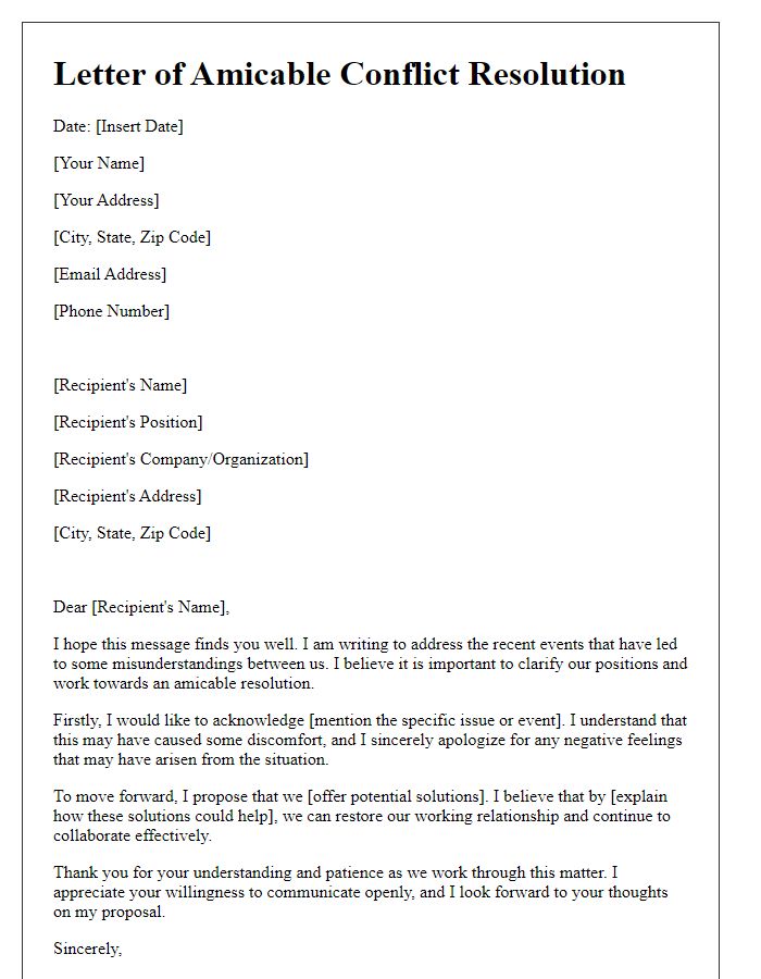 Letter template of amicable event conflict resolution