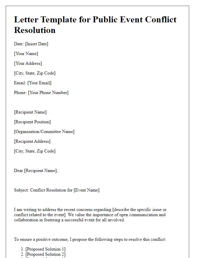 Letter template of public event conflict resolution