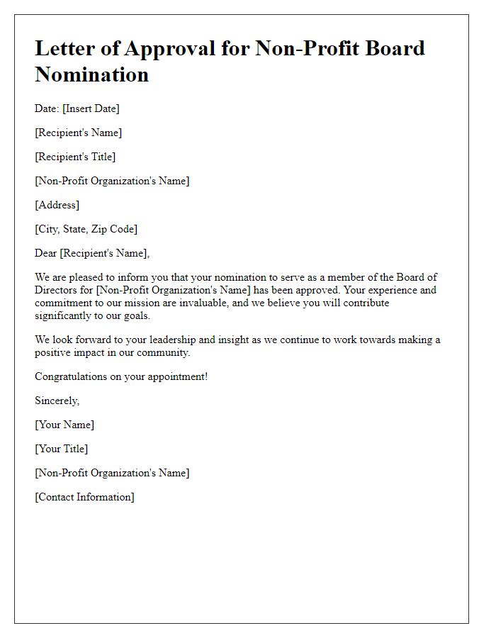 Letter template of approval for non-profit board of directors nomination