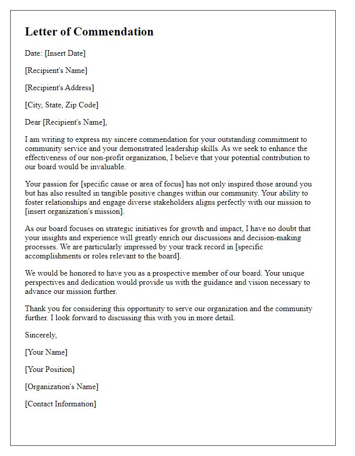 Letter template of commendation for prospective non-profit board members