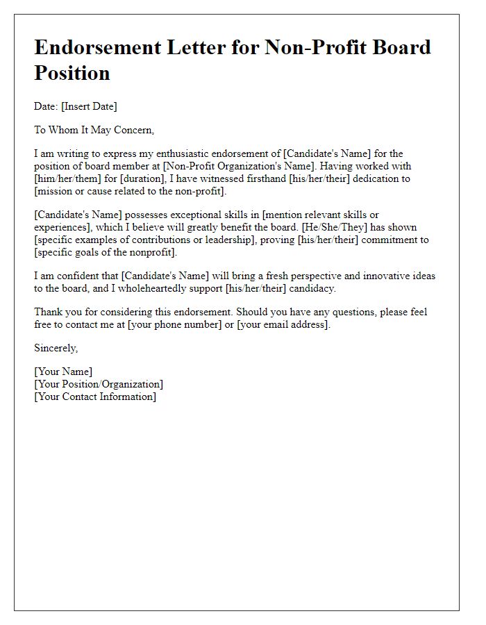 Letter template of endorsement for non-profit board position