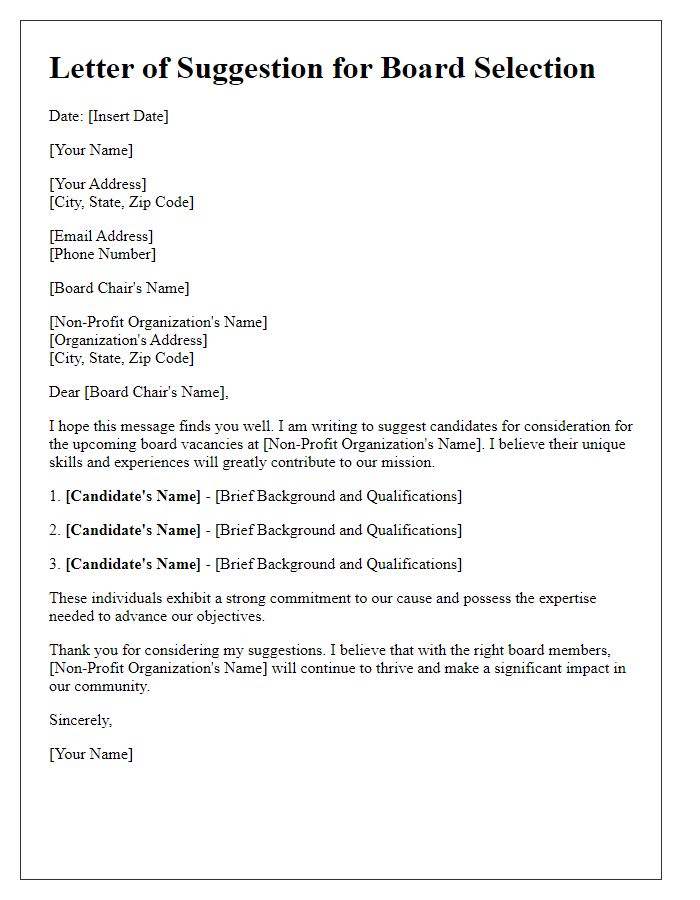 Letter template of suggestion for non-profit organization board selection