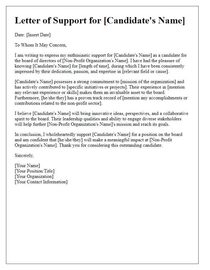 Letter template of support for non-profit board candidate