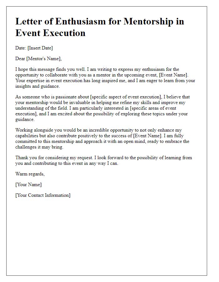 Letter template of enthusiasm for mentorship in event execution