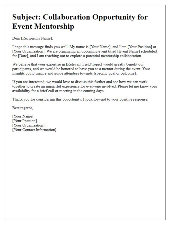 Letter template of outreach for event mentorship collaboration