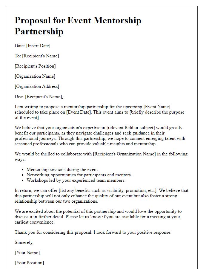 Letter template of proposal for event mentorship partnership