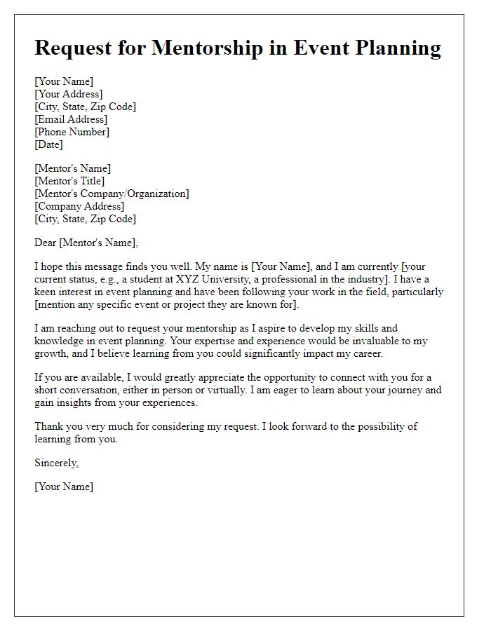 Letter template of request for mentorship in event planning