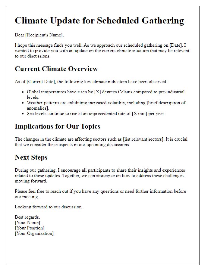 Letter template of Climate Update for Scheduled Gathering