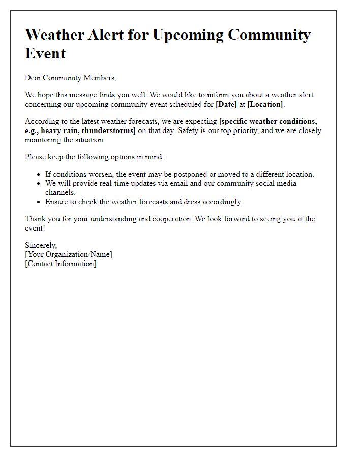 Letter template of Weather Alert for Community Event