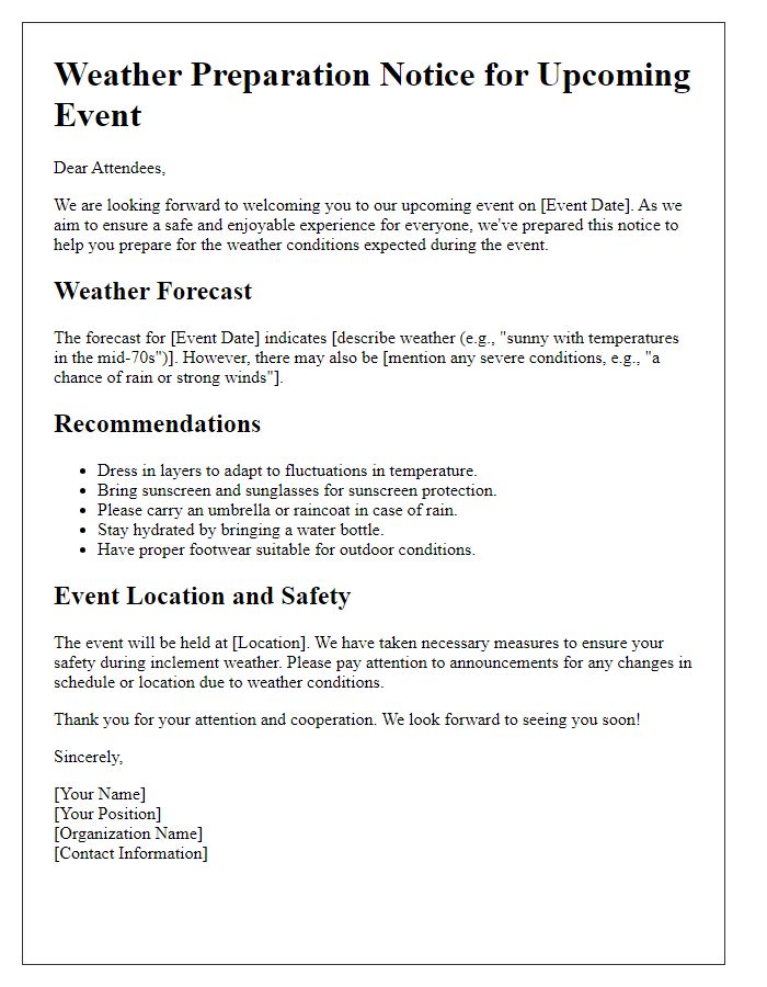 Letter template of Weather Preparation Notice for Event Attendees