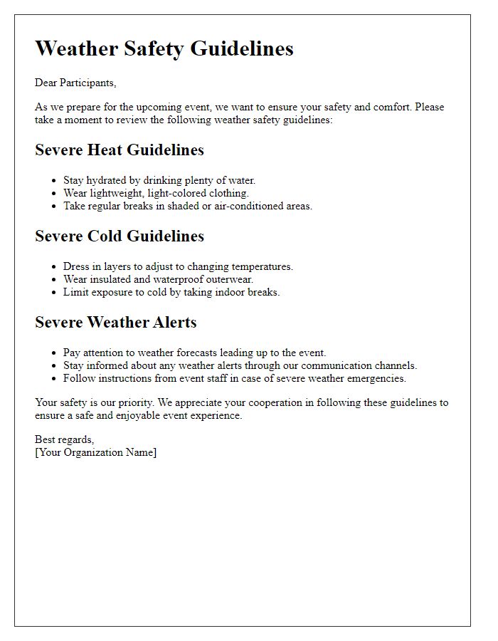 Letter template of Weather Safety Guidelines for Event Participants