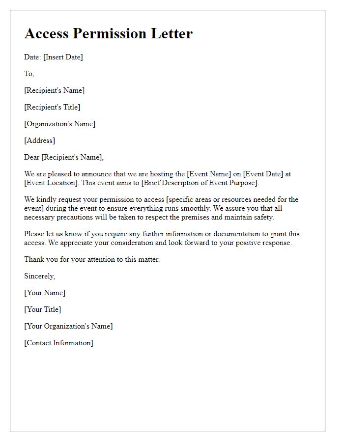 Letter template of Access Permission Letter for Upcoming Event