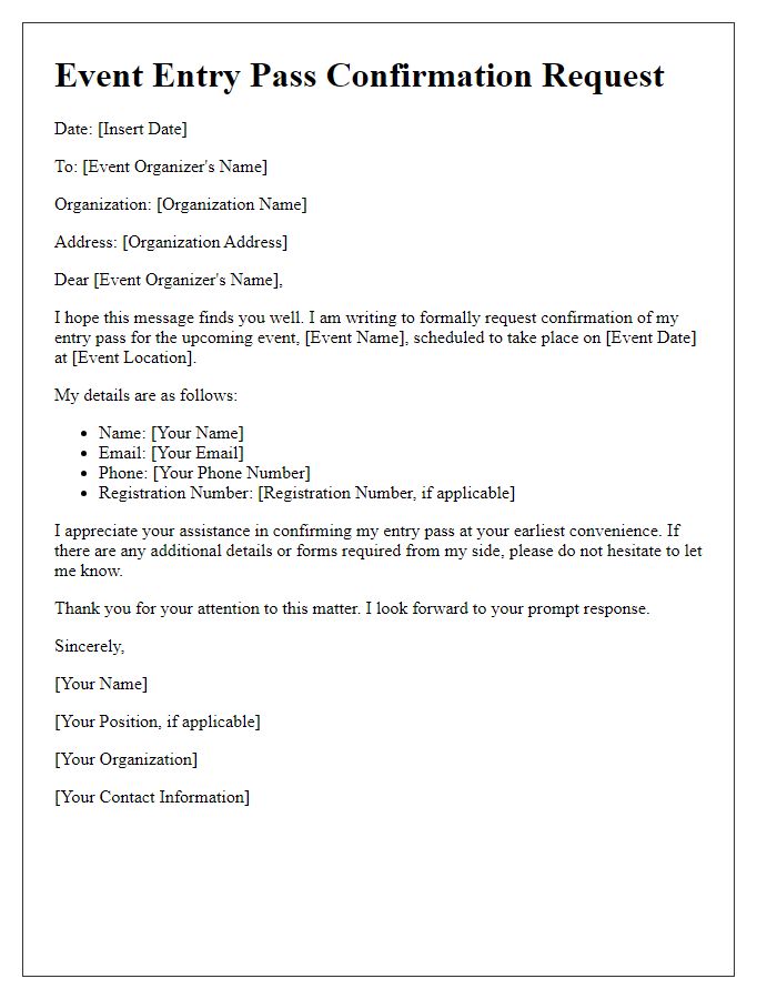 Letter template of Event Entry Pass Confirmation Request