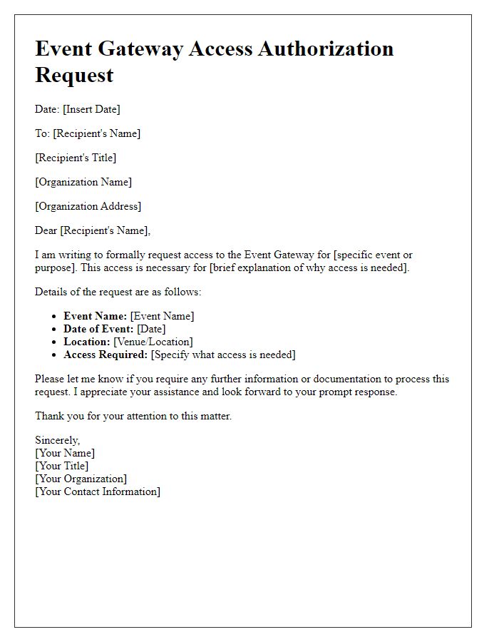 Letter template of Event Gateway Access Authorization Request