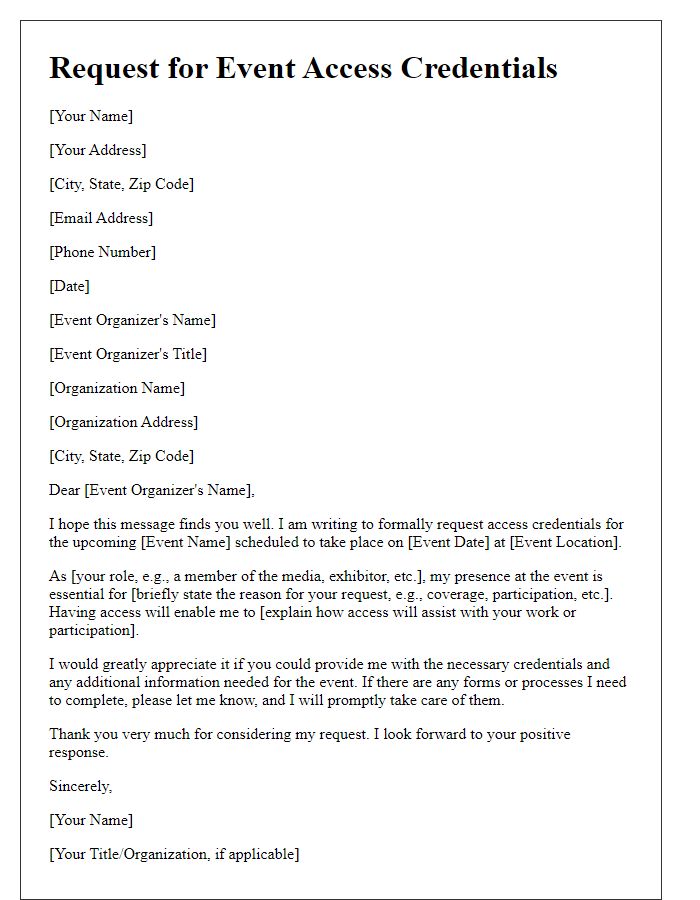 Letter template of Request for Event Access Credentials