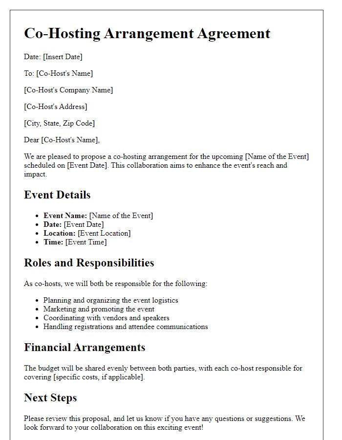 Letter template of co-hosting arrangement for business event