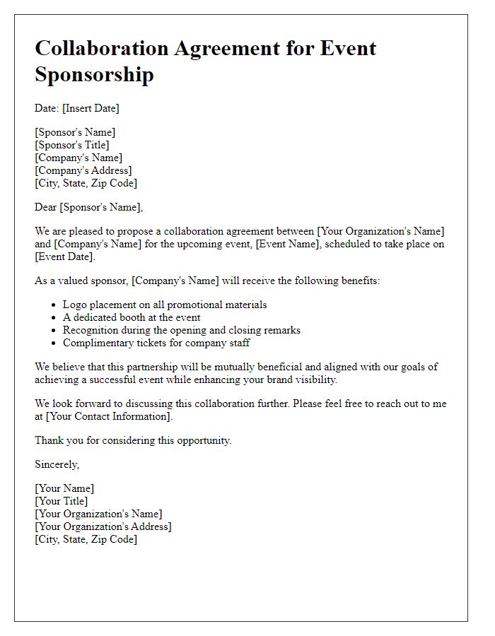 Letter template of collaboration agreement for event sponsorship