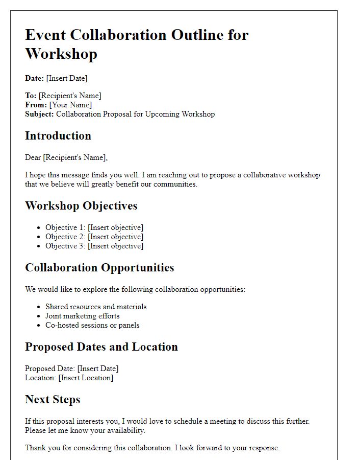 Letter template of event collaboration outline for workshop