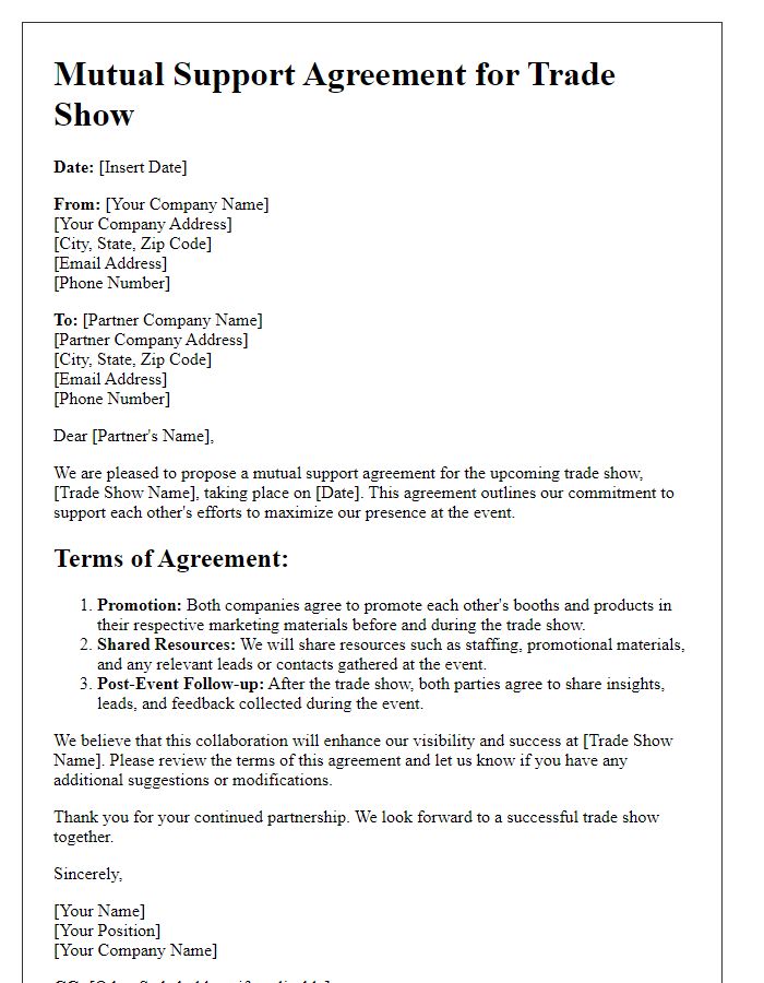 Letter template of mutual support agreement for trade show