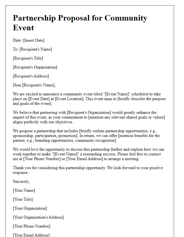 Letter template of partnership proposal for community event