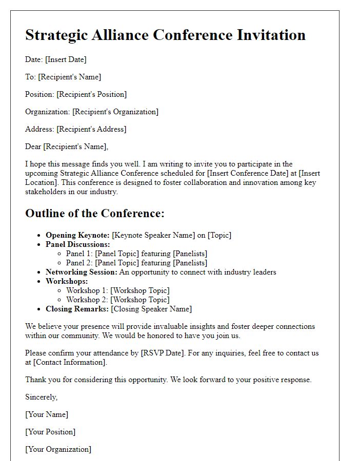 Letter template of strategic alliance outline for conference