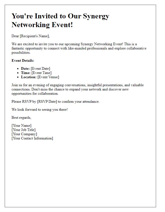 Letter template of synergy invitation for networking event